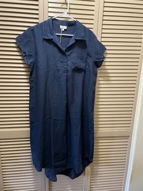 Navy Short-Sleeve Shirt Dress